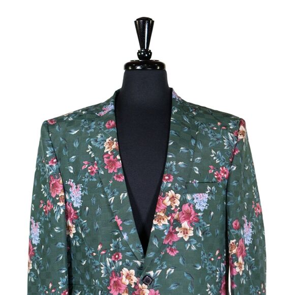 Mens Blazer Floral Green Pink Flowers Dress Formal Jacket Wedding Sport Coat 42R - Picture 3 of 8